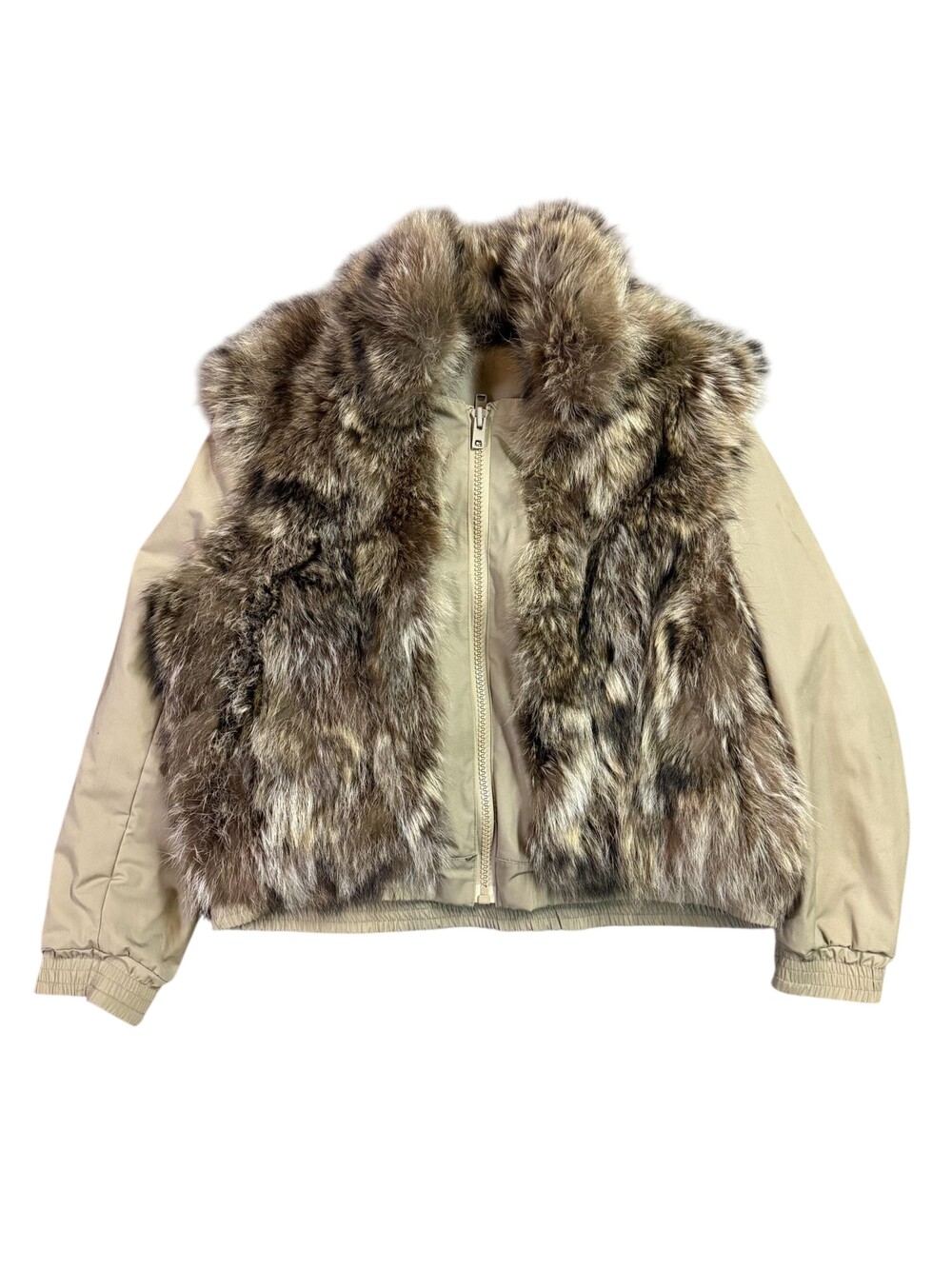 Fur Lined Bomber Grizzley Jacket 42 Tan Brown Reversible Winter Coat vintage